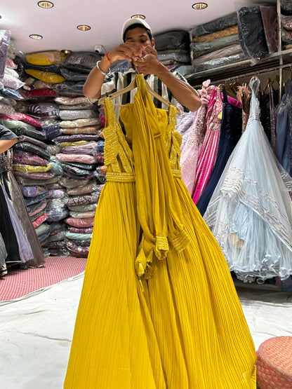 Haldi mehendi Yellow Designer crop top lehenga