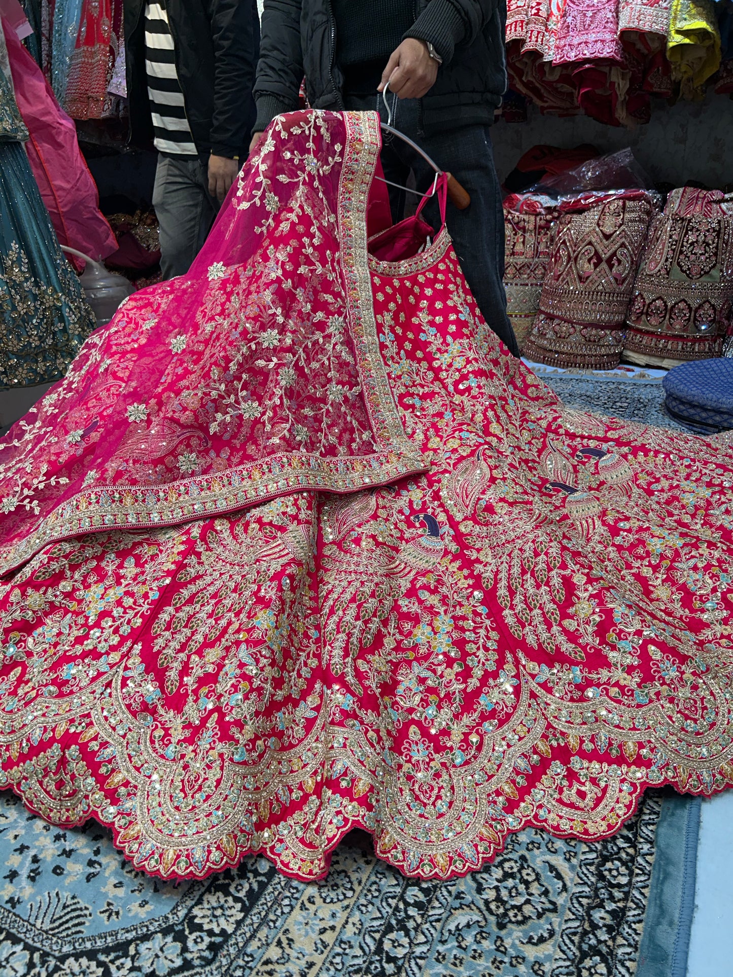 Superb red peacock heavy bridal lehenga