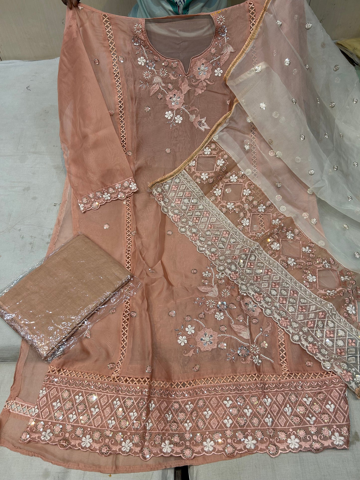 Pink Designer Unstitched Suit