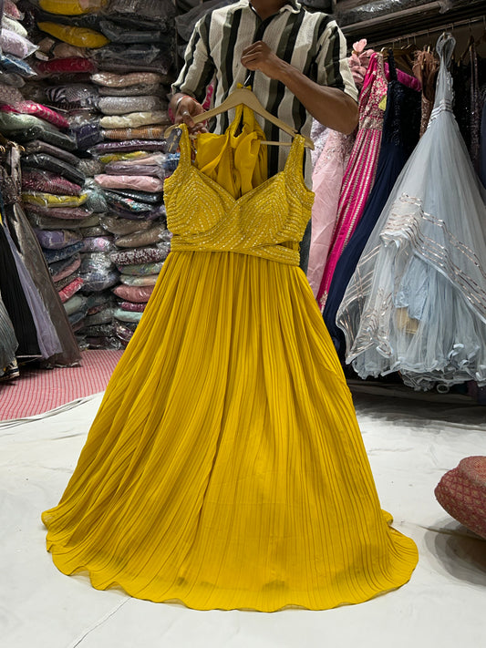 Haldi mehendi - Top corto de diseñador amarillo lehenga