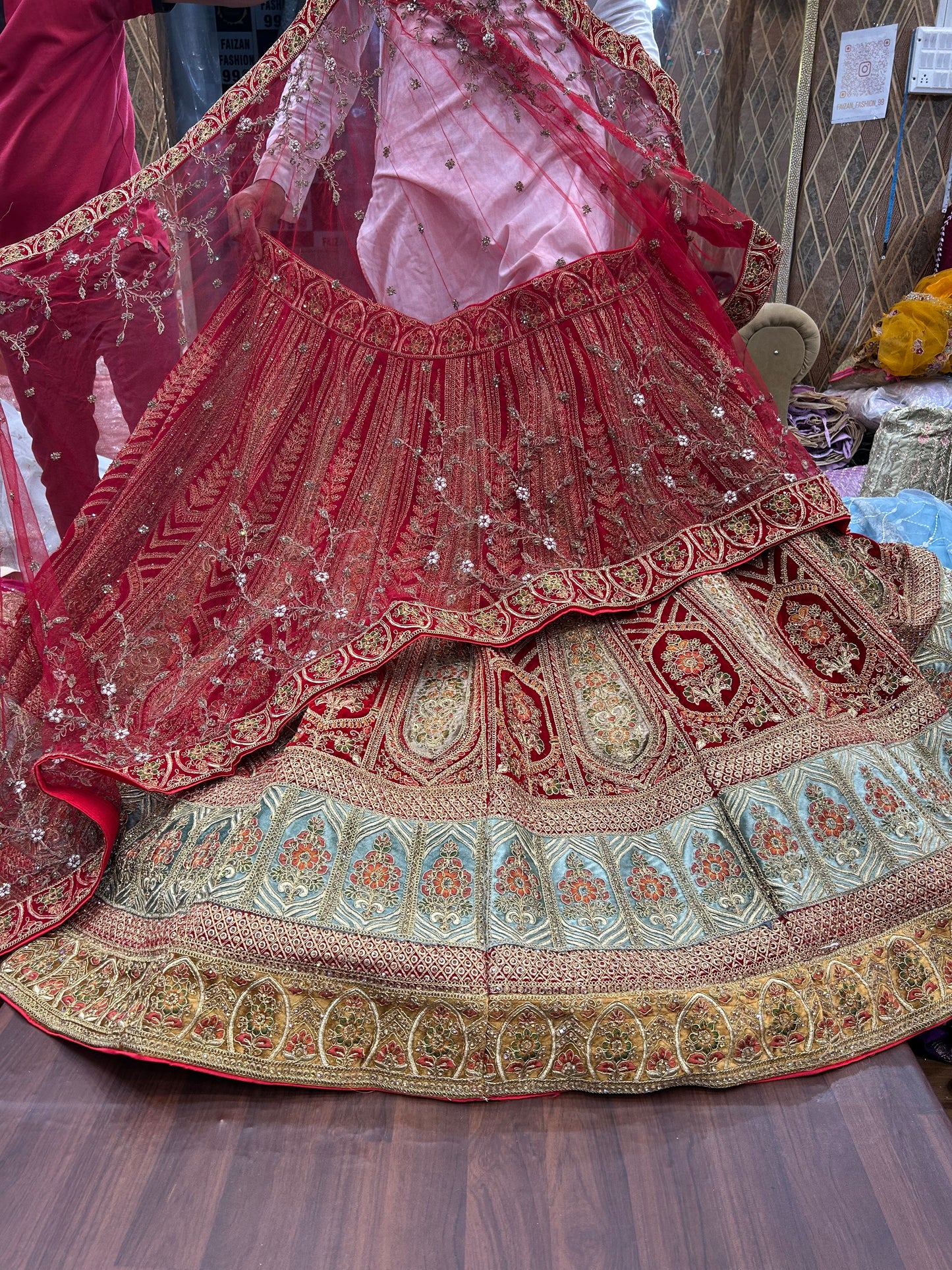 Lavishing red bridal lehenga