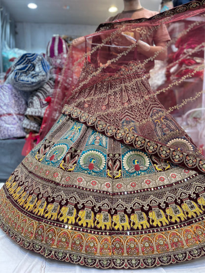 Beautiful peacock maroon bridal lehenga