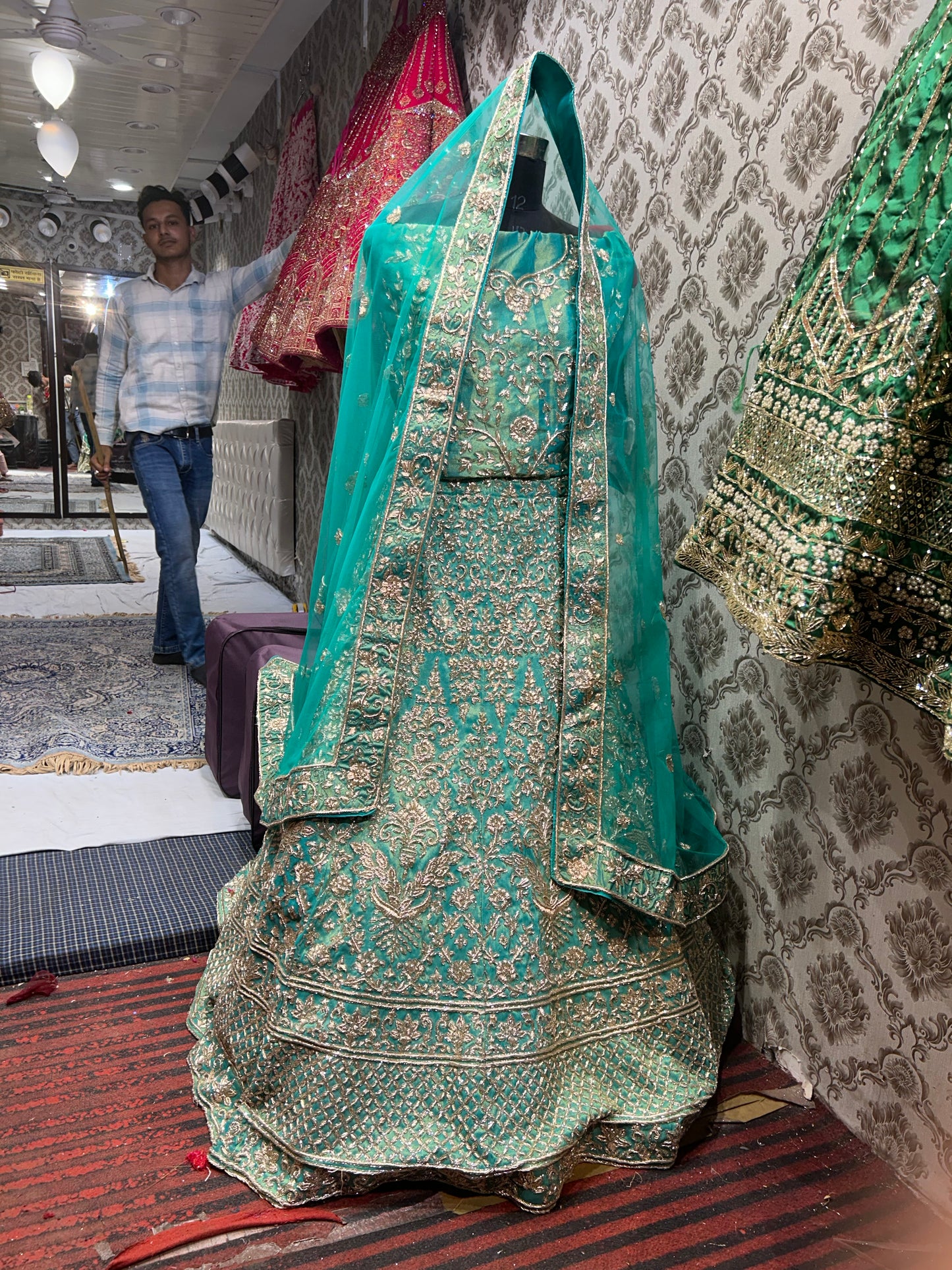 Amazing rama green pure handwork lehenga