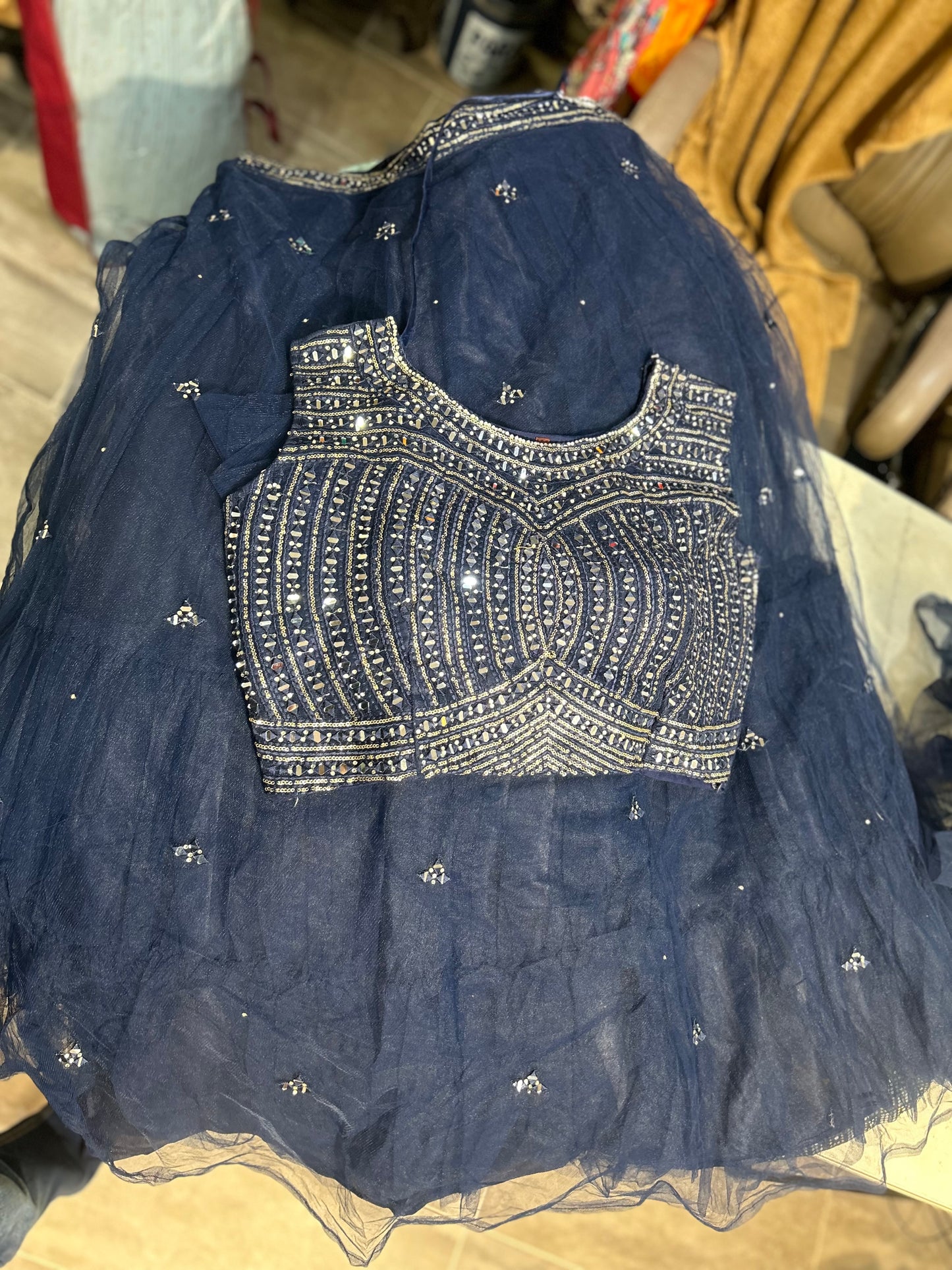 Beautiful Heavy blouse blue crop top lehenga