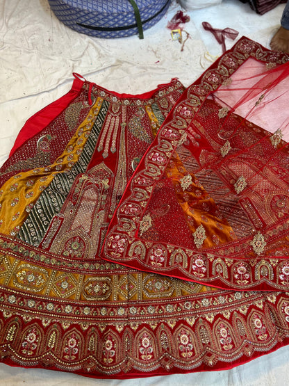 Pleasing peacock Handwork red bridal lehenga