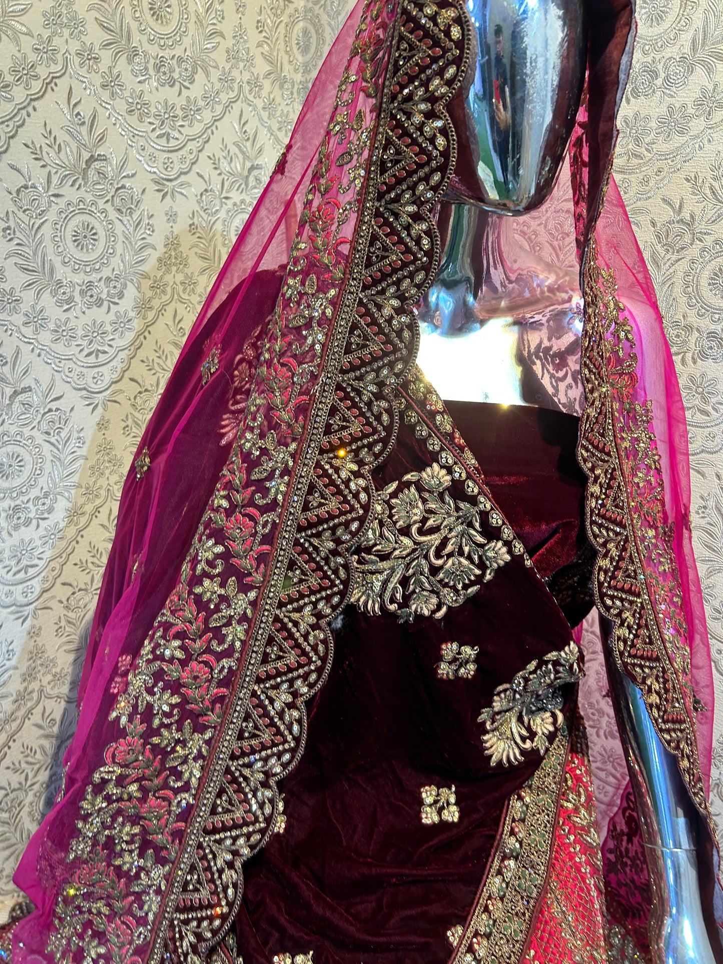 Good looking maroon handwork bridal lehenga