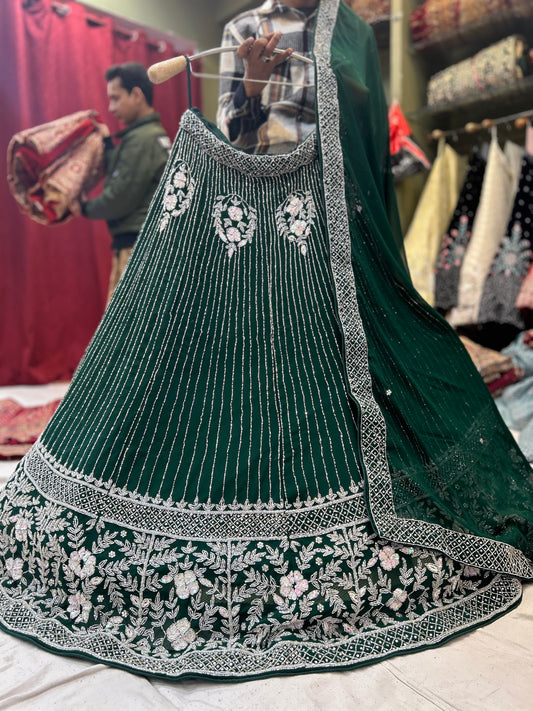 Fantástica lehenga verde oscuro