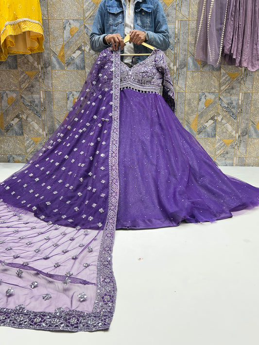 Good looking purple crop top lehenga