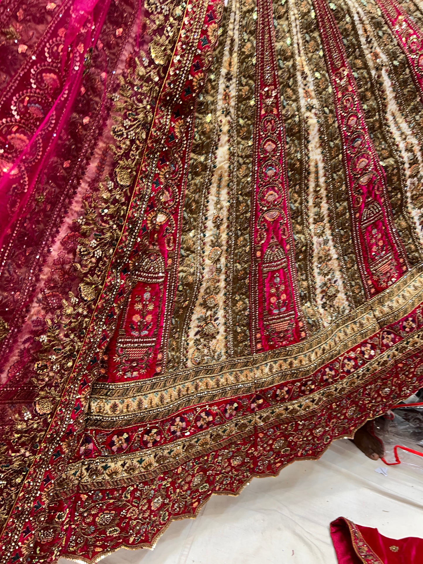 Heavy Rani Ivory pure handwork bridal Lehenga