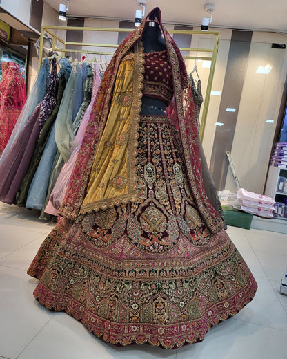 Amazing handwork Peacock double dupatta lehenga