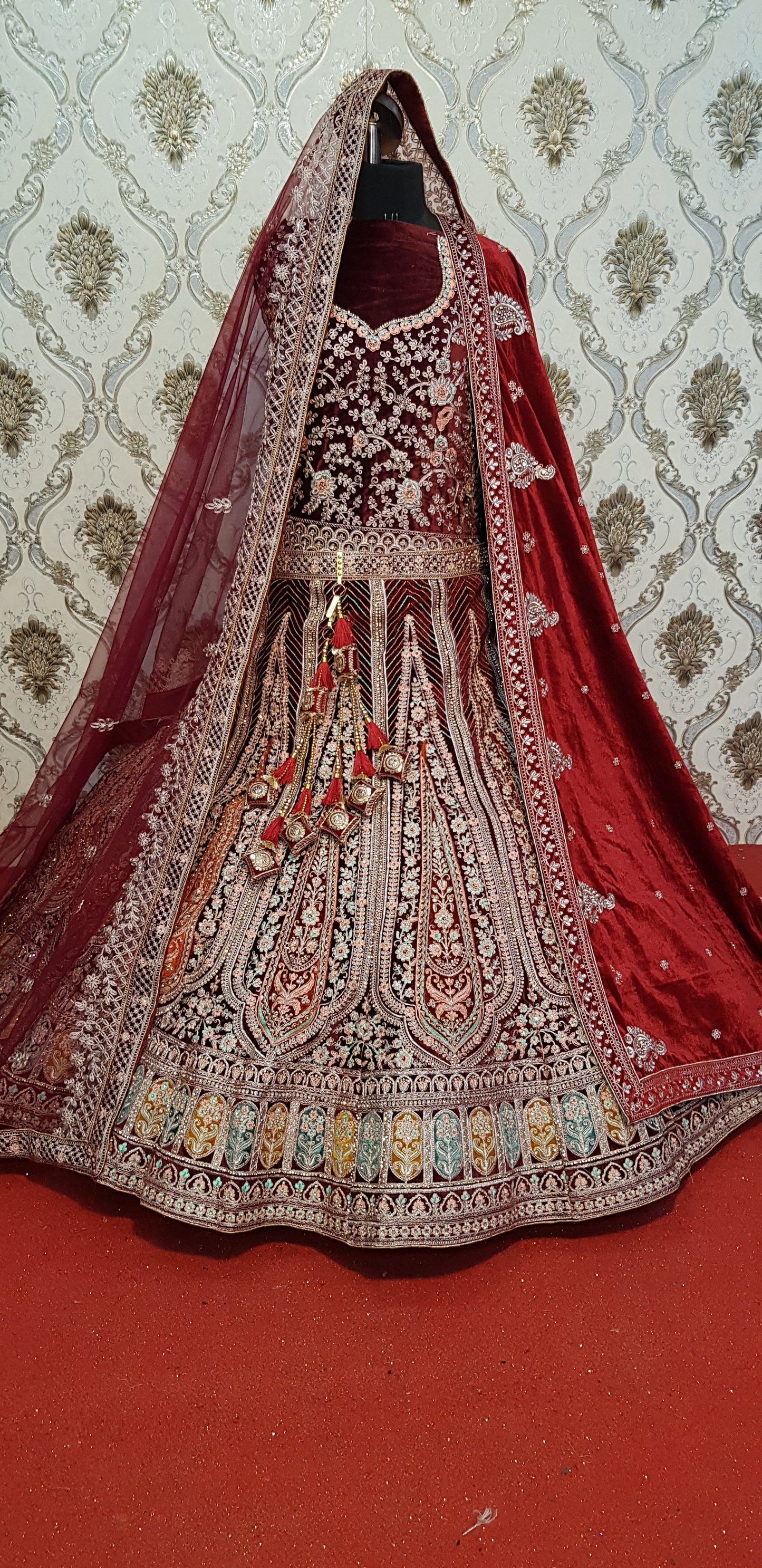 Astonishing maroon bridal Lehenga Double dupatta