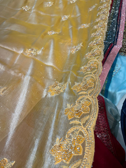 Golden mustard sparkling saree