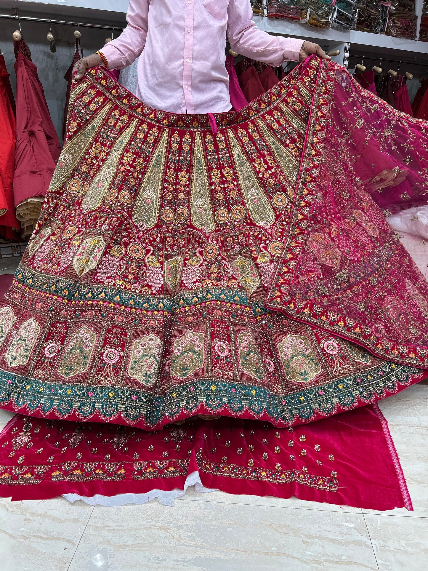 Something different red bridal lehenga