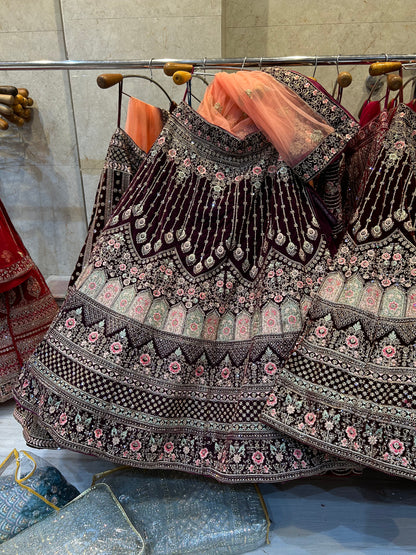 Designer maroon Jhumka lehenga