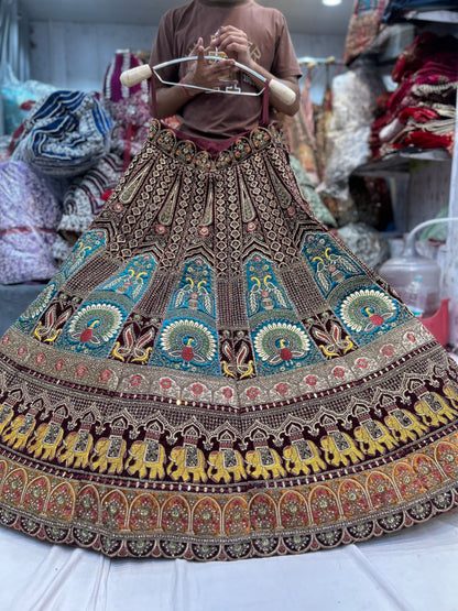 Beautiful peacock maroon bridal lehenga