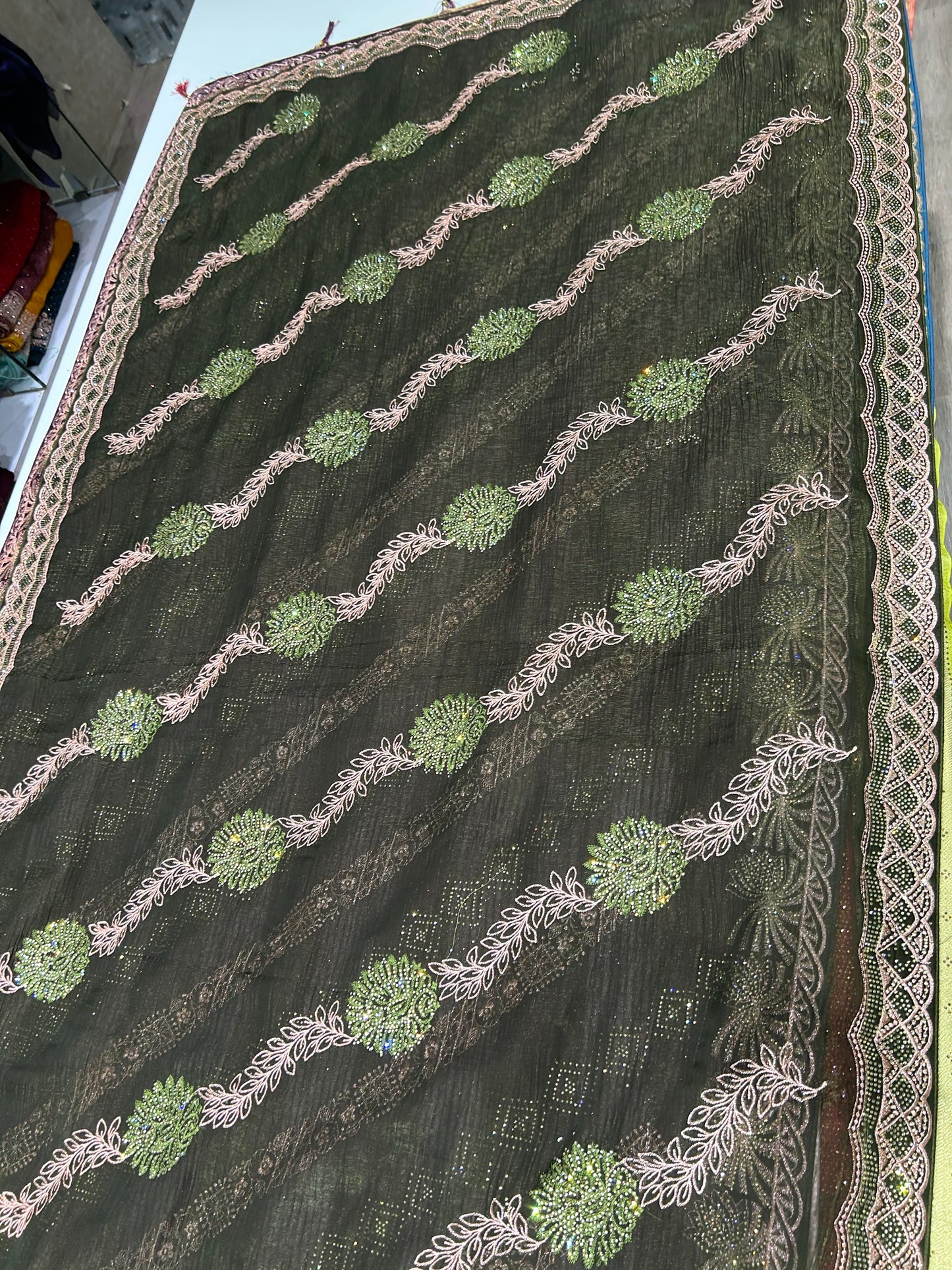 Amazing Bottle Green saree