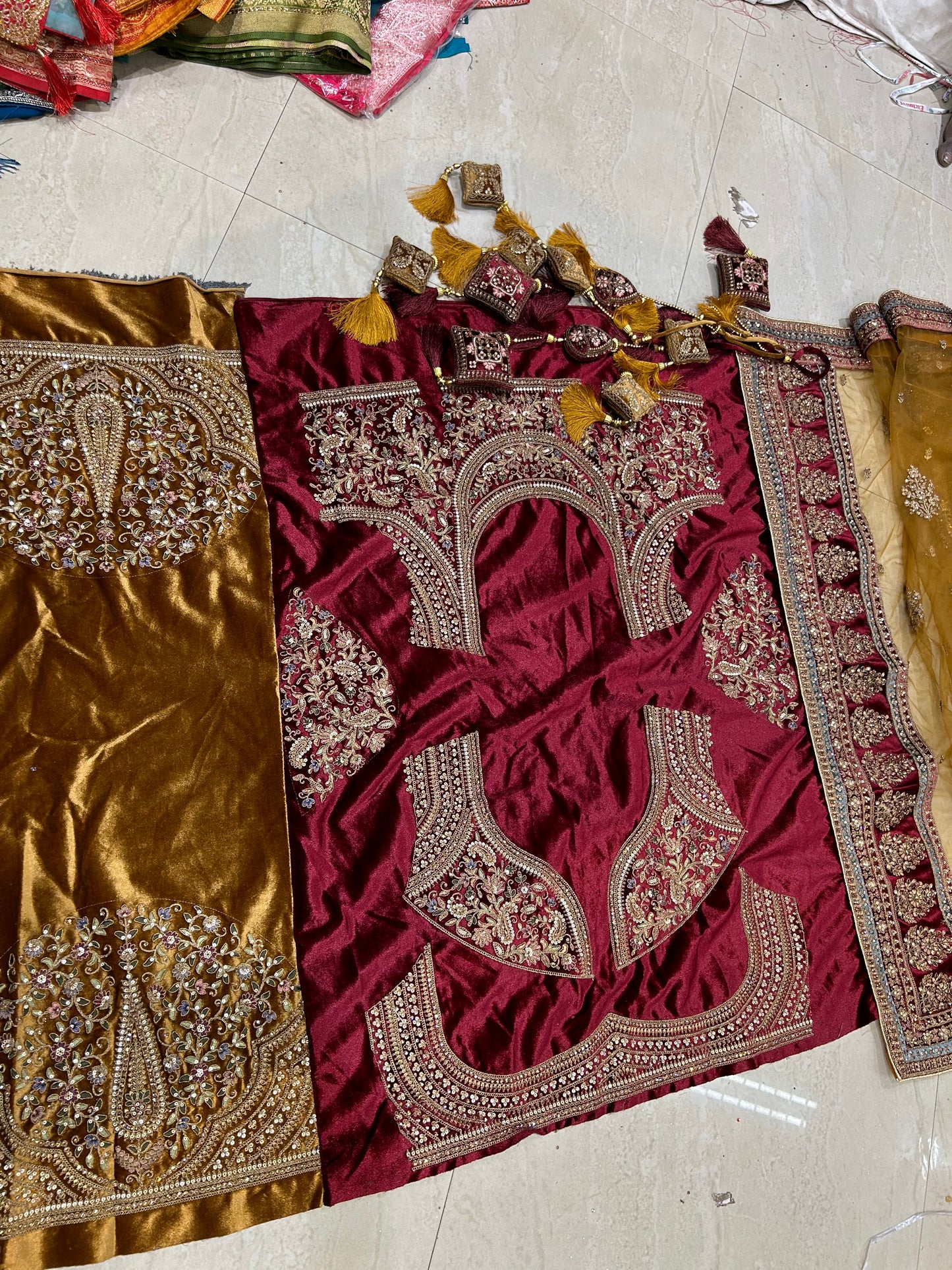 Majestic yellow maroon royal huge flare Lehenga Double Dupatta