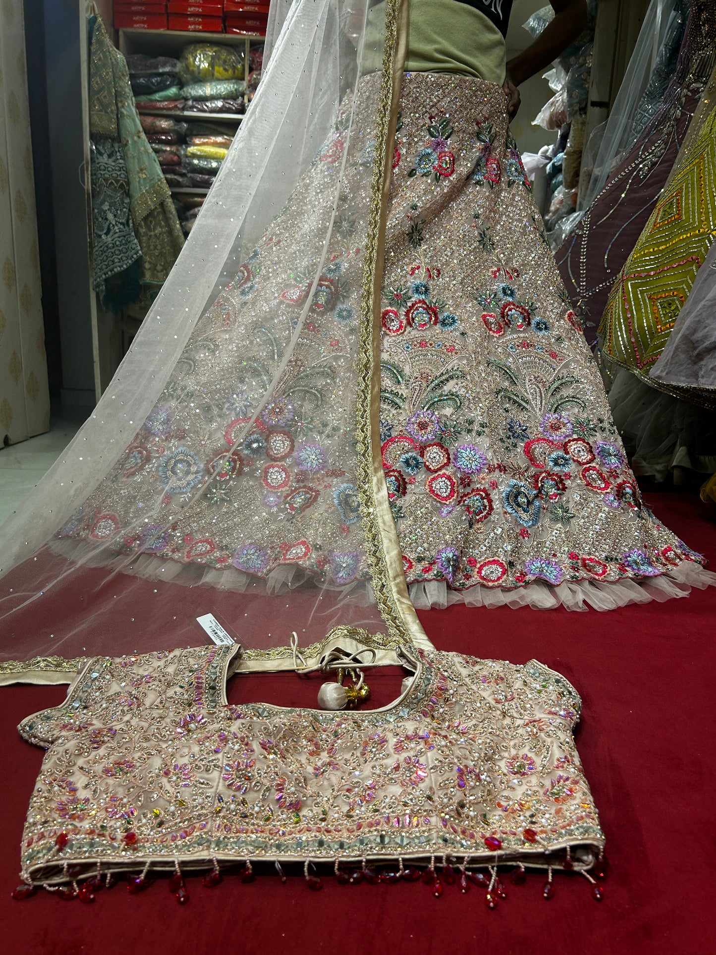 Peach Colour Floral Flower Lehenga