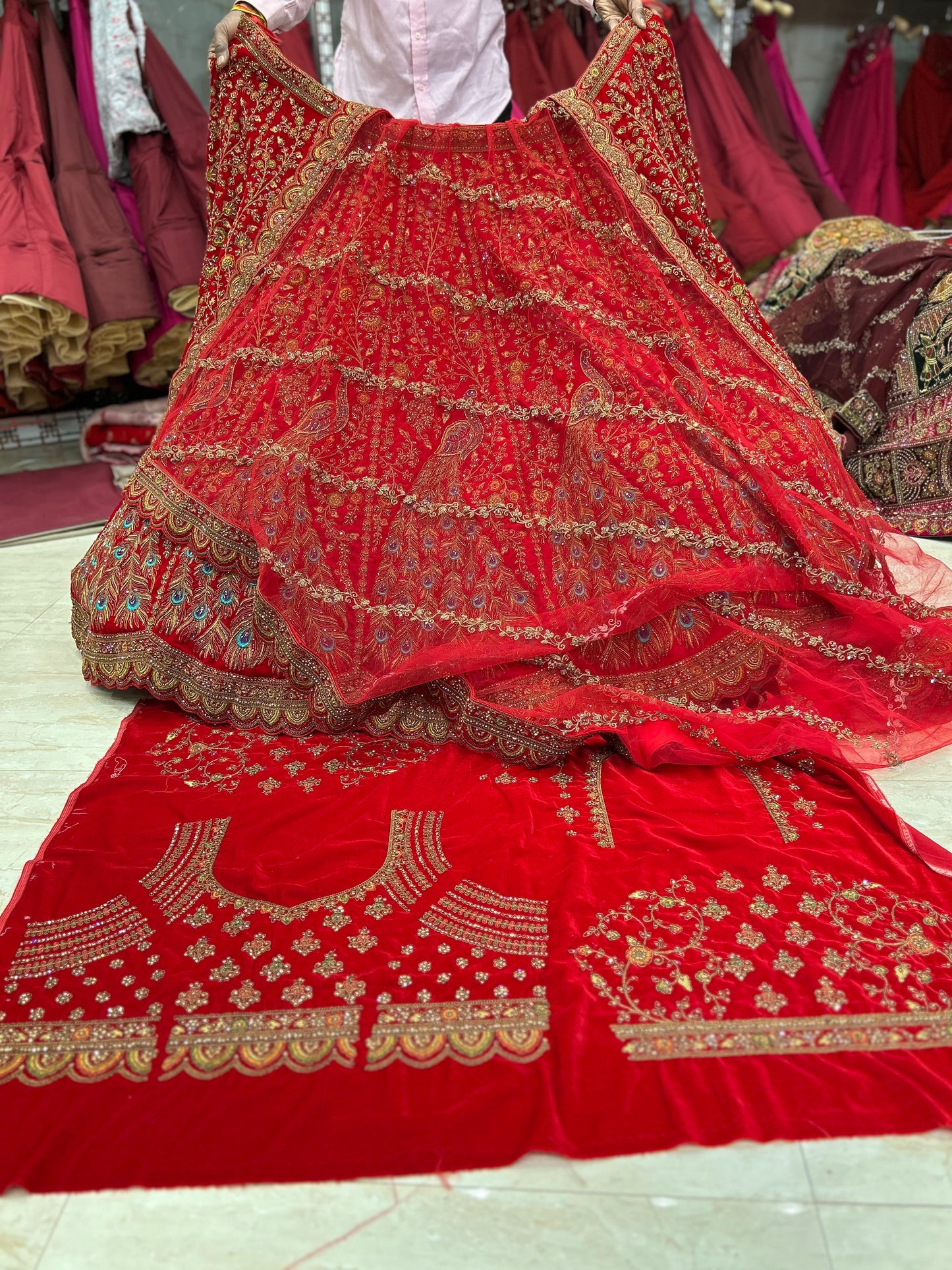 Wow red peacock bridal lehenga