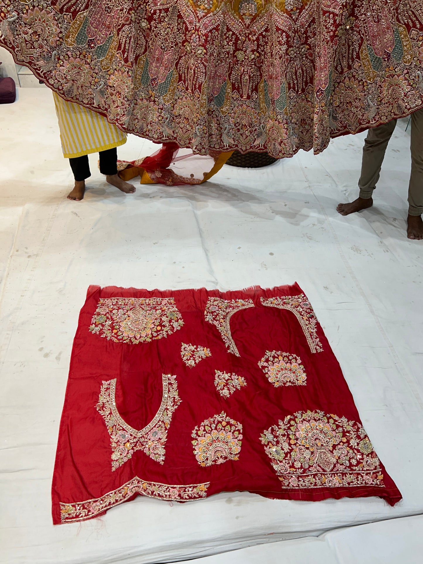 Astonishing Red yellow Peacock Handwork Lehenga