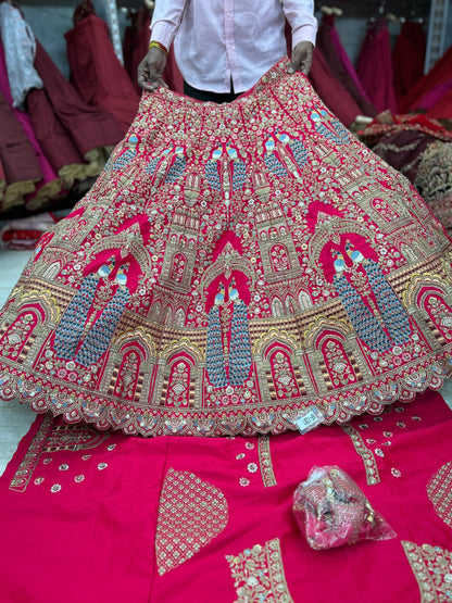 Cute red peacock bridal lehenga