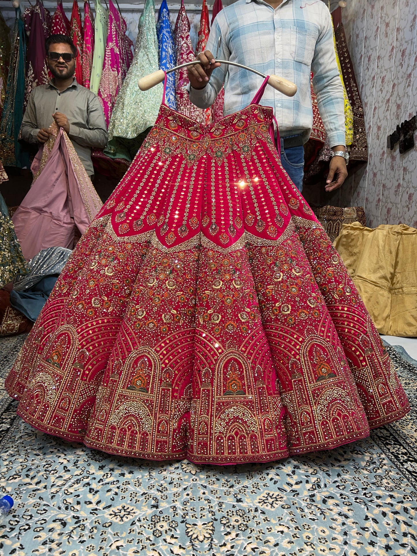 Heavy jhumka ball bridal lehenga