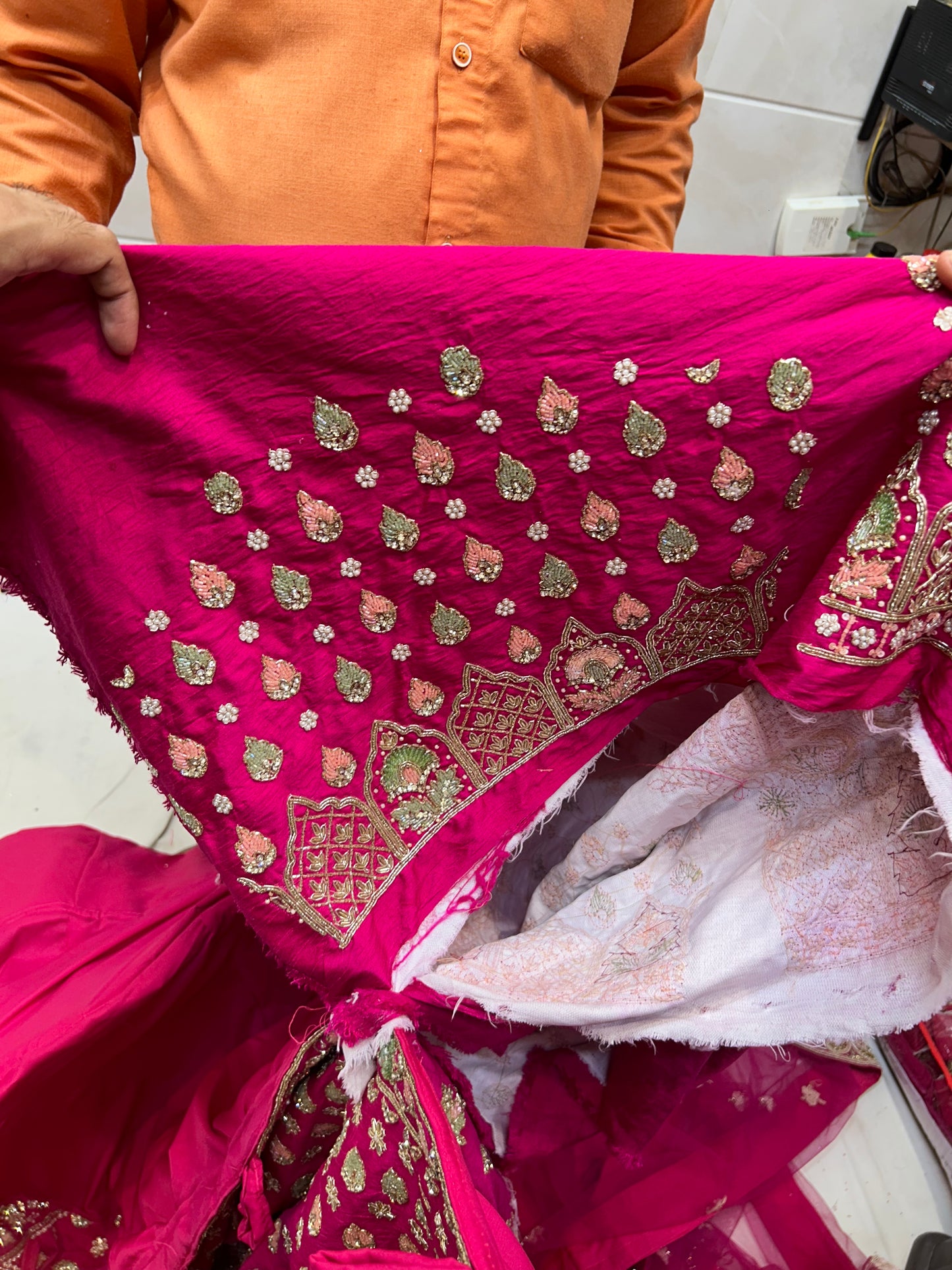 Dark pink handwork bridal Lehenga