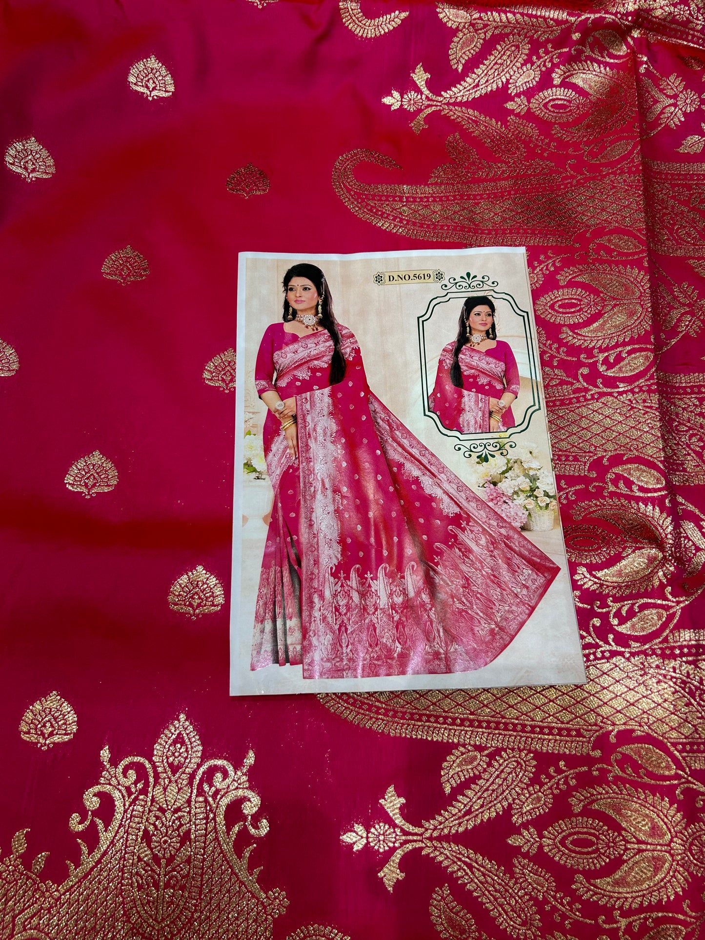 Awesome dark pink saree peacock feather