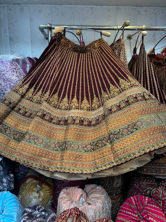 Attractive maroon bridal lehenga