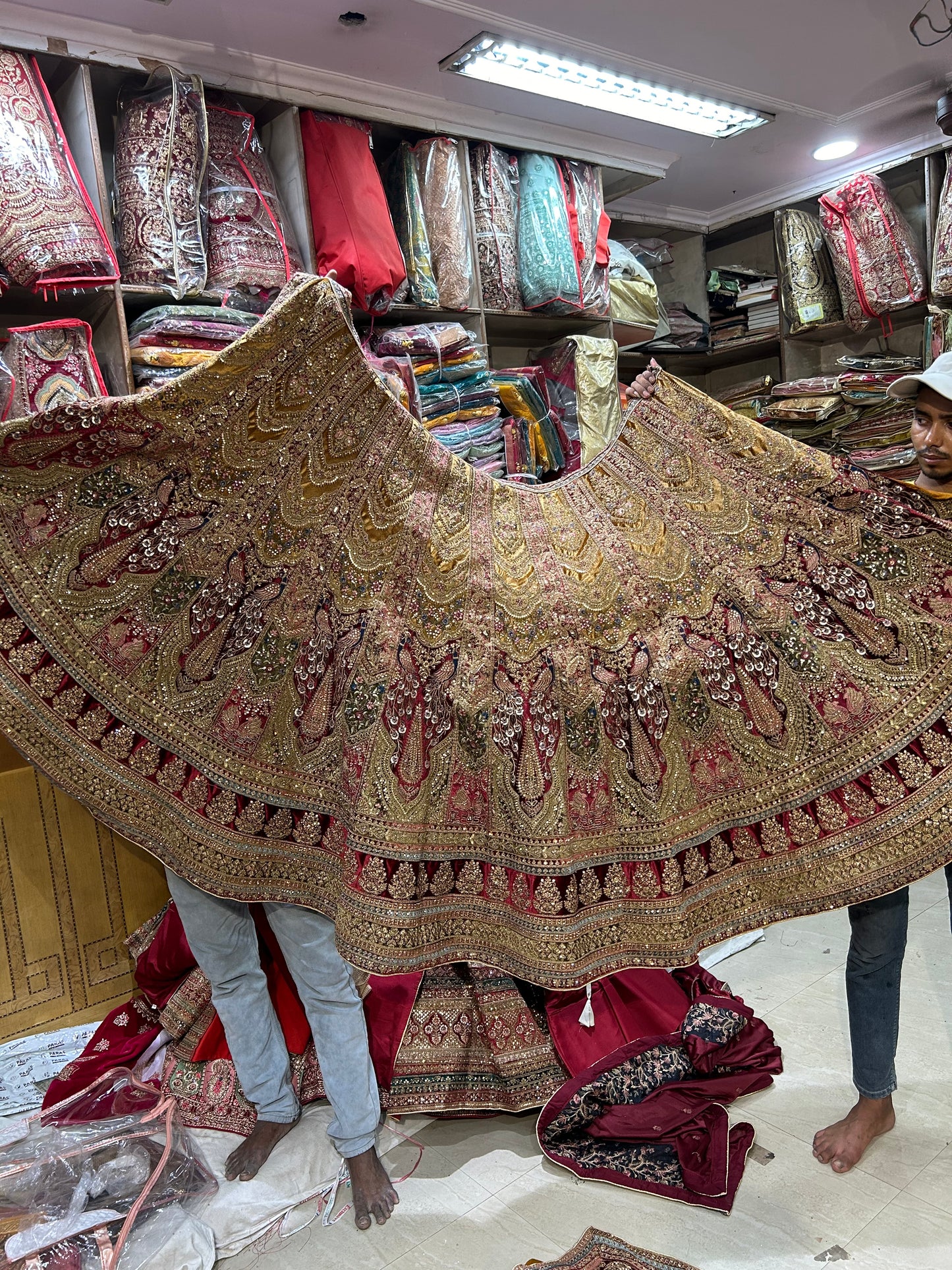 Majestic yellow maroon royal huge flare Lehenga Double Dupatta