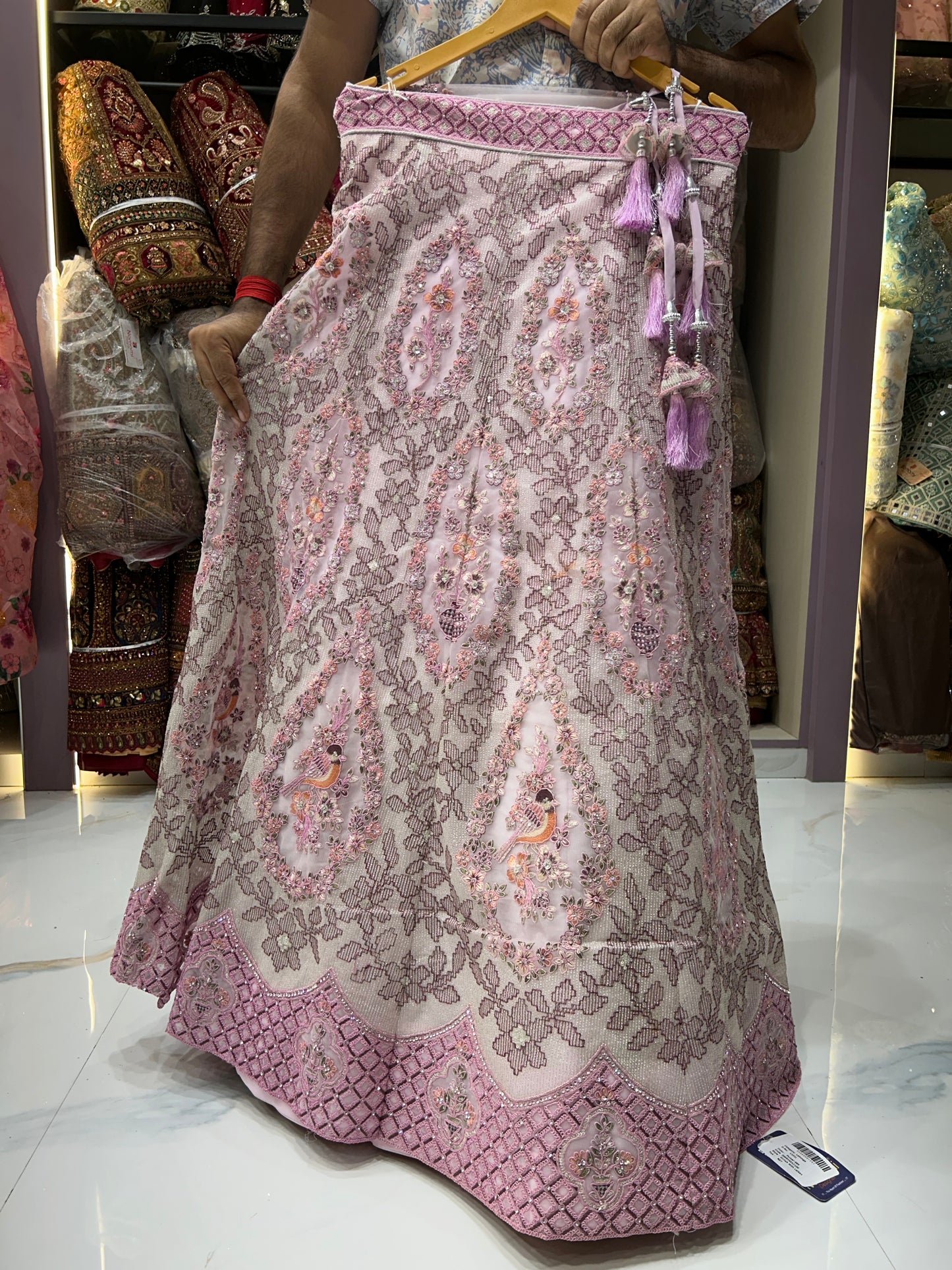 Baby pink contrast lehenga