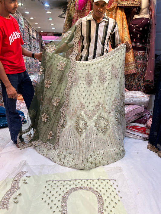 Preciosa lehenga verde claro