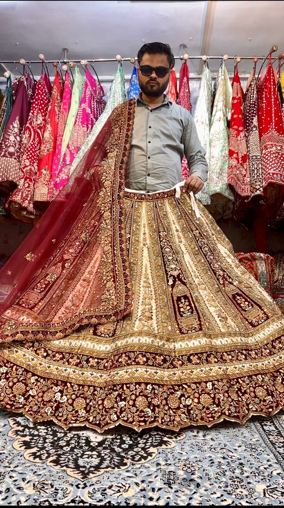 Heavy maroon mustard bridal  lehenga