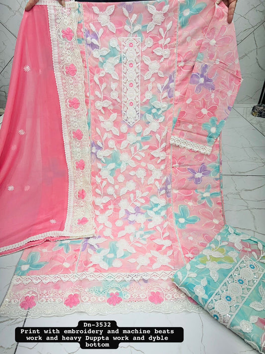 Lovely pink unstitched Salwar suits dress material (free size)