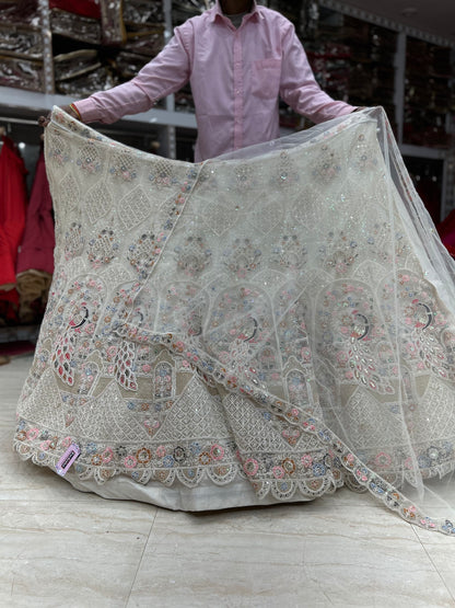 Elegant white peacock lehenga