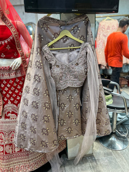 Elegant grey pink Lehenga crop top