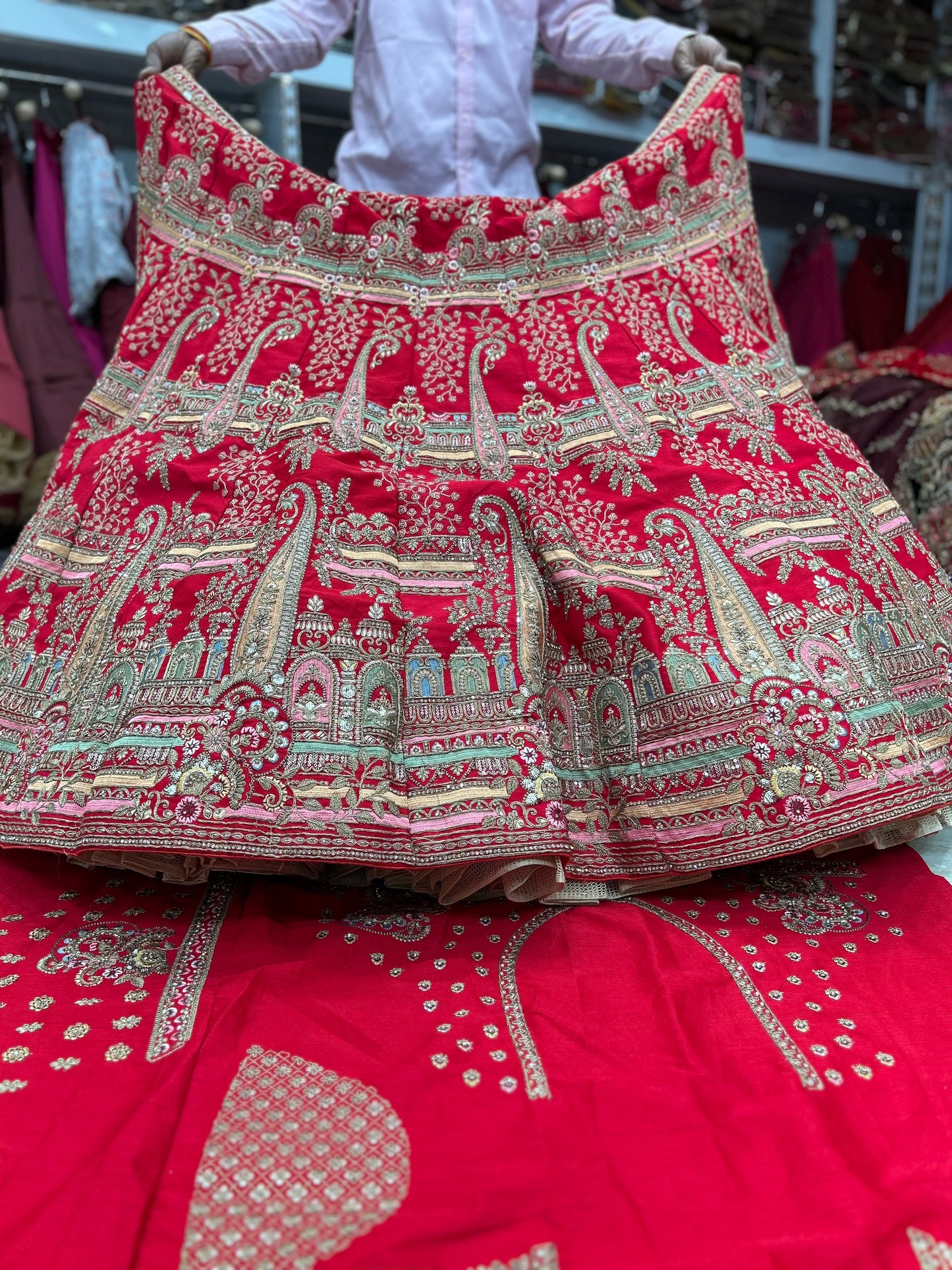 Fair red peacock bridal lehenga