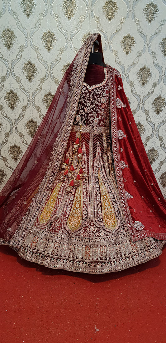 Awesome maroon bridal Lehenga Double dupatta