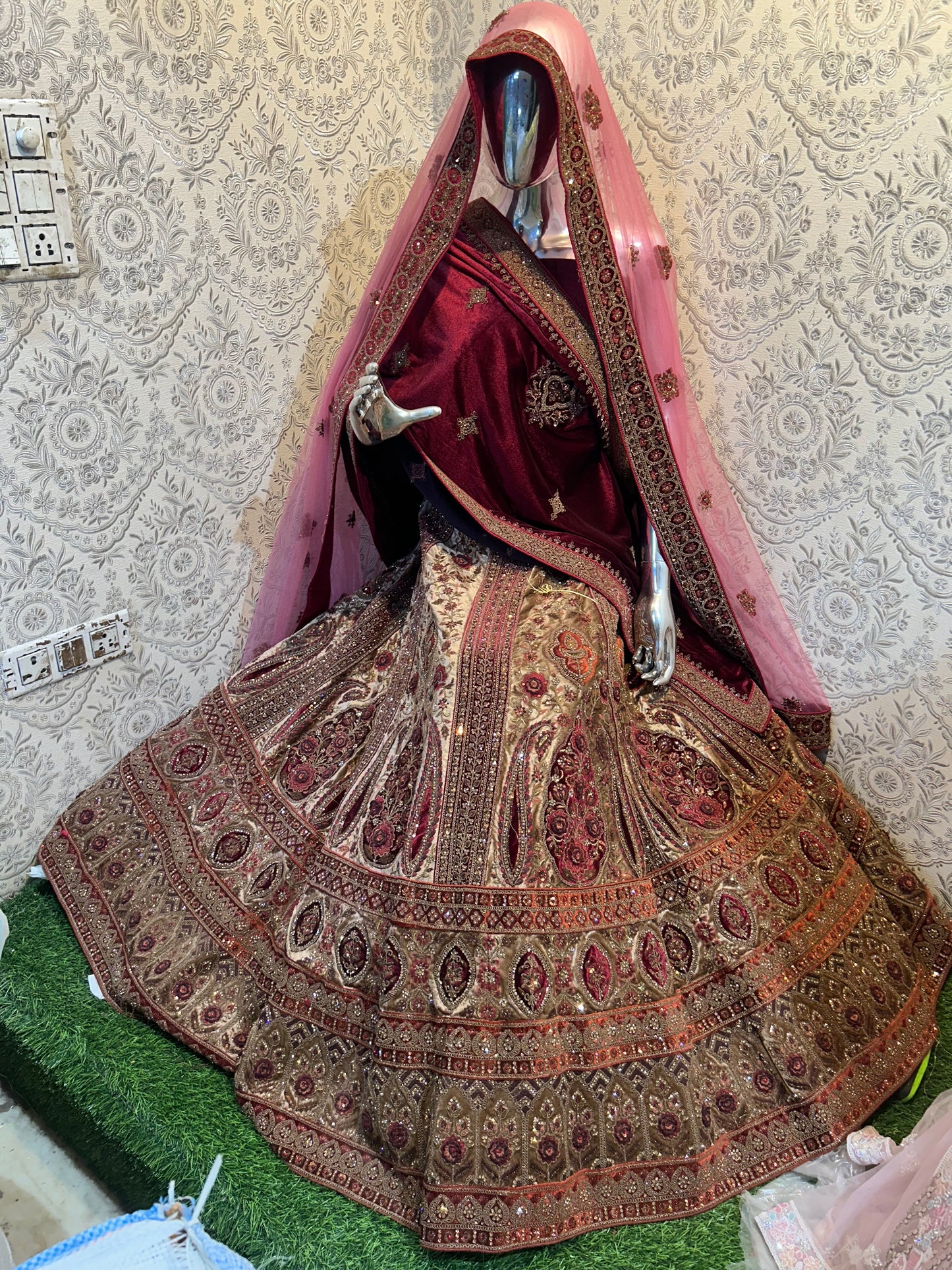 Maroon red bridal Lehenga