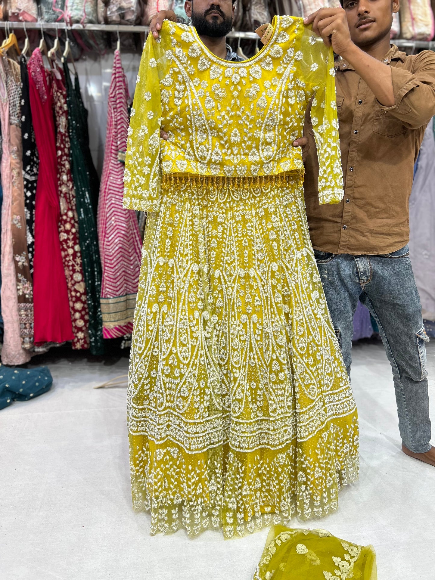 Golden yellow crop top dress Lehenga