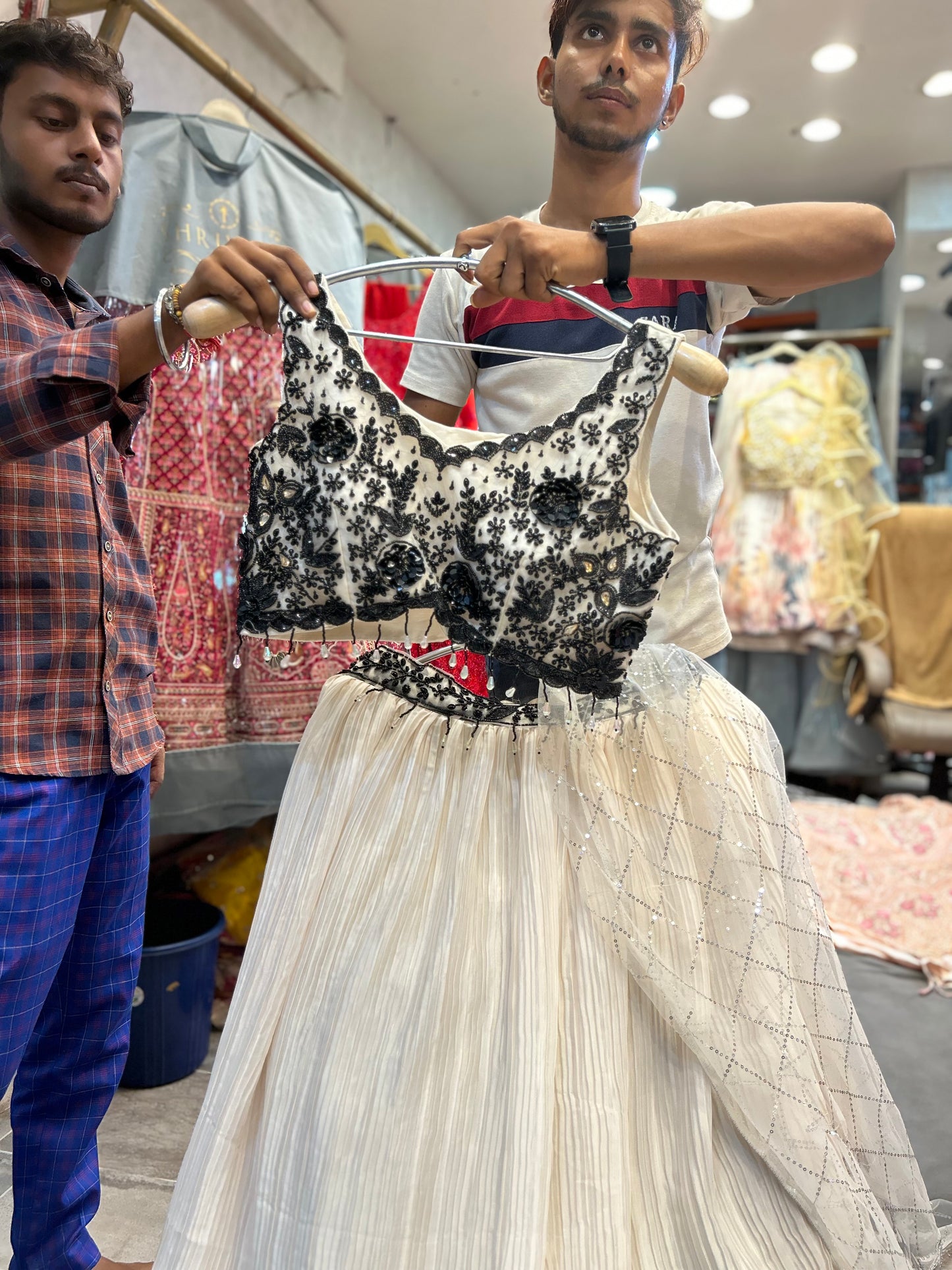 Pretty white black Crop top Lehenga