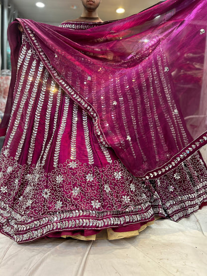 Delightful dark pink mirror work lehenga