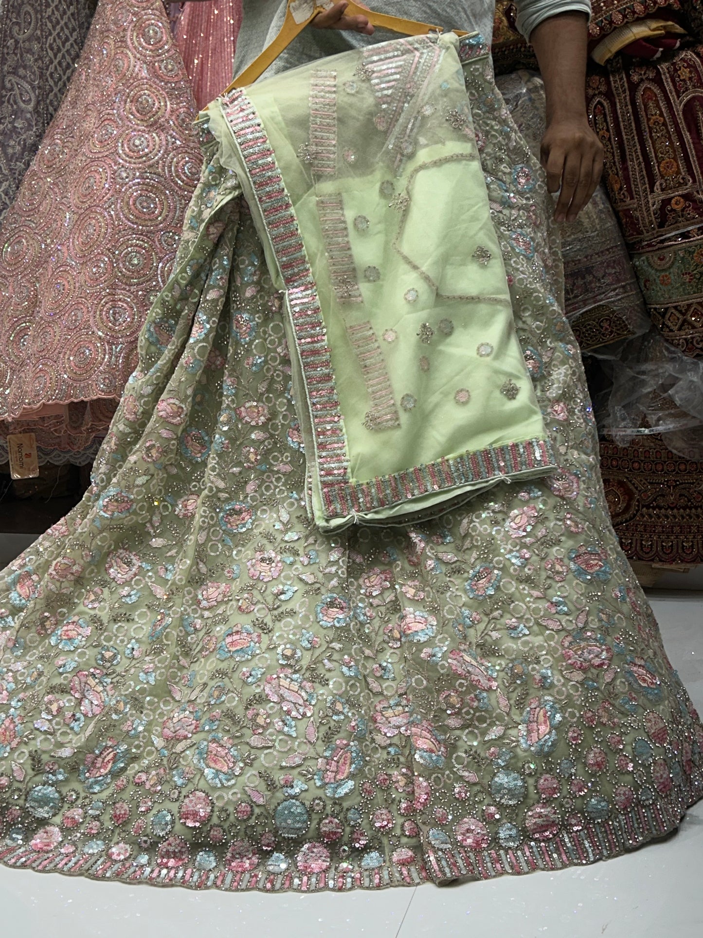 Floral light Green lehenga