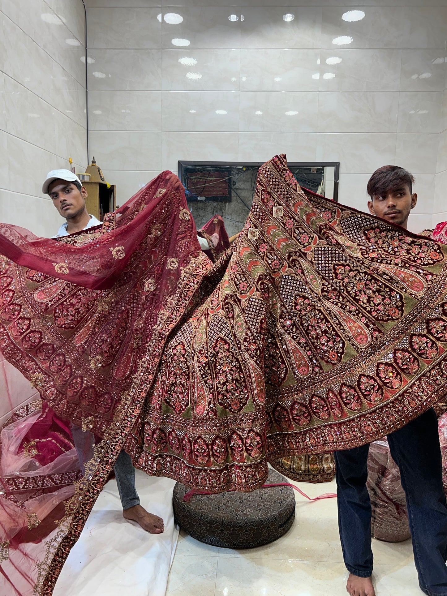 Cherry maroon peacock bridal lehenga