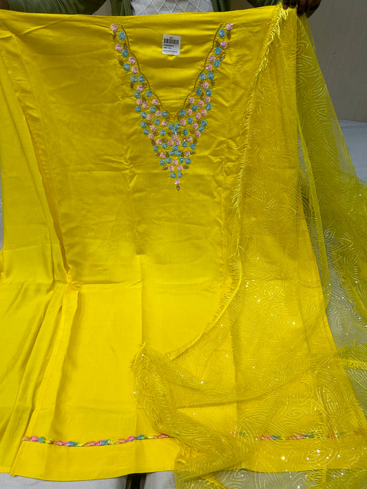 Yellow Fancy women Unstitched Suit