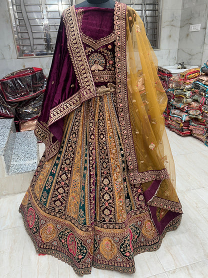 Preciosa dupatta Lehenga doble color mostaza