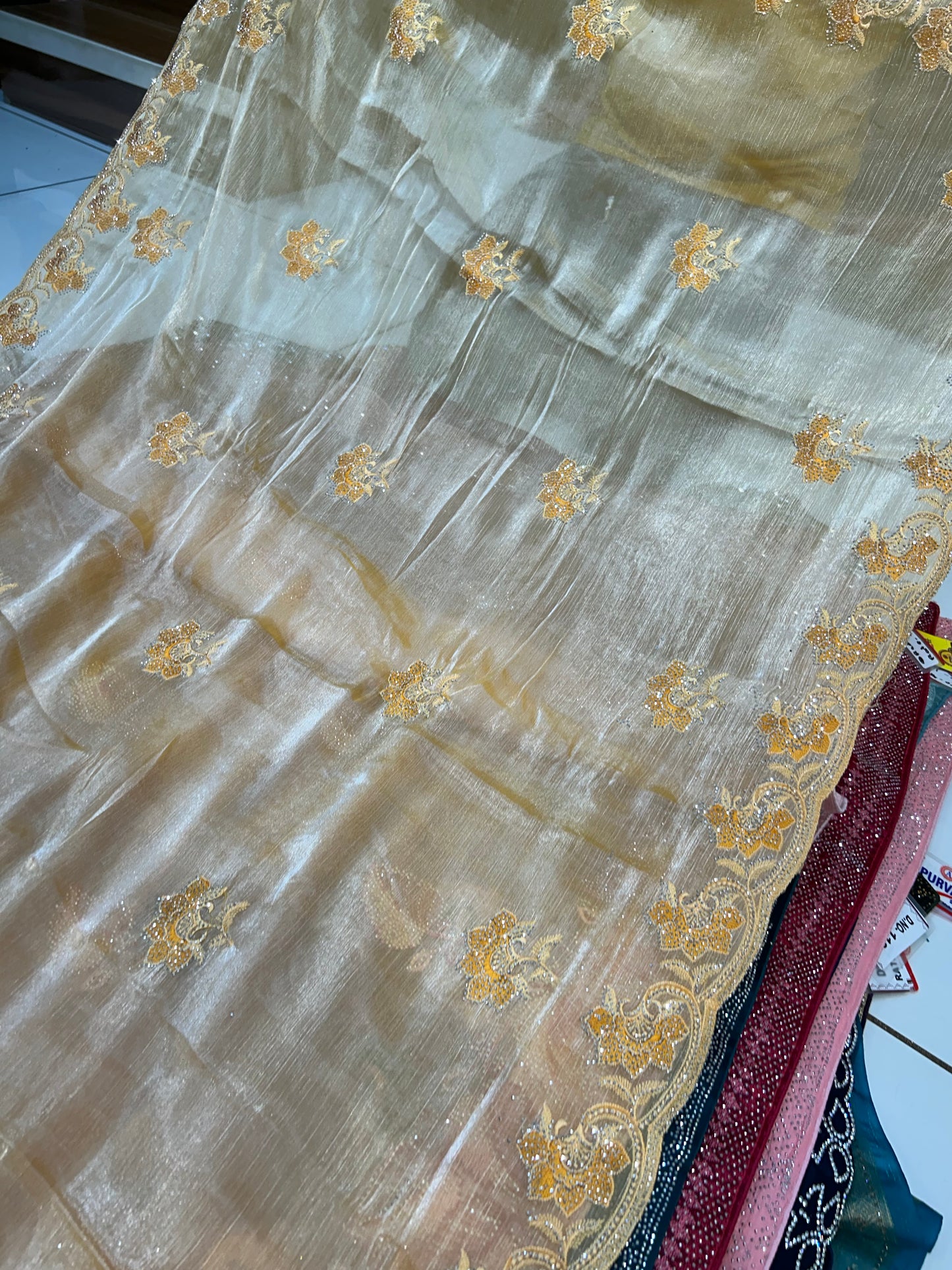 Golden mustard sparkling saree