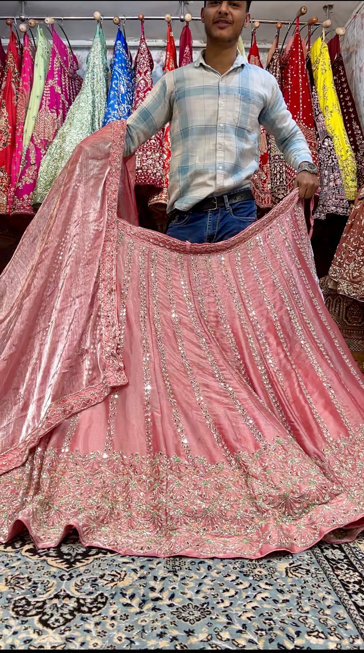 Majestic pink mirror work bridal lehenga