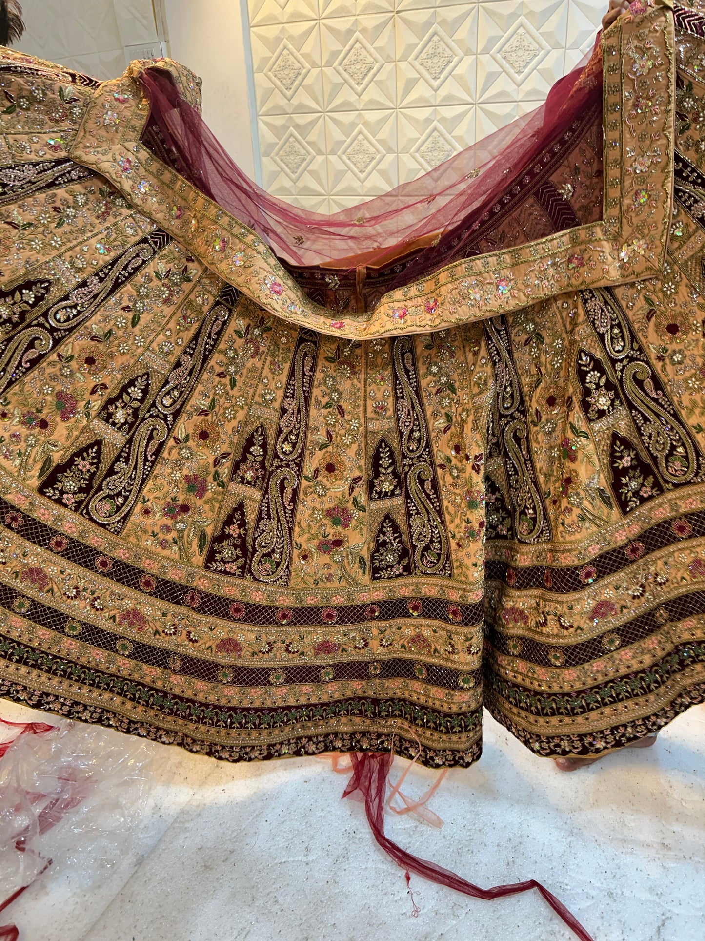 Pure Hand-Work Peacock mustard Lehenga