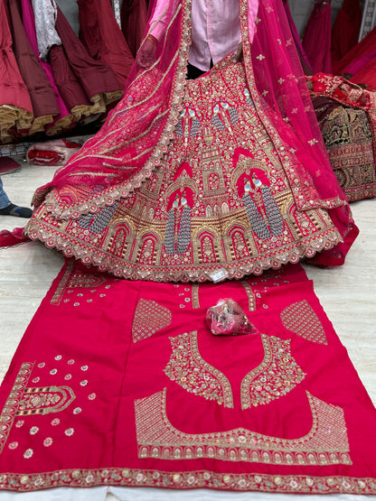 Cute red peacock bridal lehenga